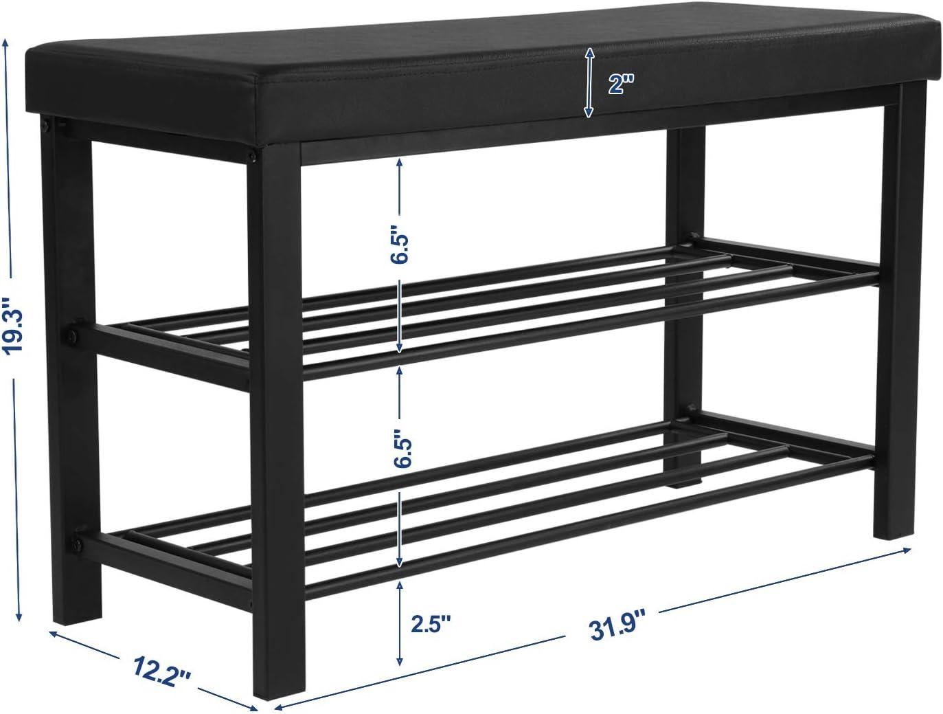 imageSONGMICS Shoe Bench 3Tier Shoe Rack for Entryway Storage Organizer with Foam Padded Seat Faux Leather Metal Frame for Living Room Hallway 122 x 319 x 193 Inches Black ULBS58HBlack