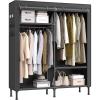 imageSONGMICS Wardrobe Closet 65 Inch Heavy Duty Portable Closet Freestanding Closet Organizer Clothes Rack with Cover 2 Hanging Rails 3 Shelves4 Side PocketsBlack URDR301B022Row with Cover