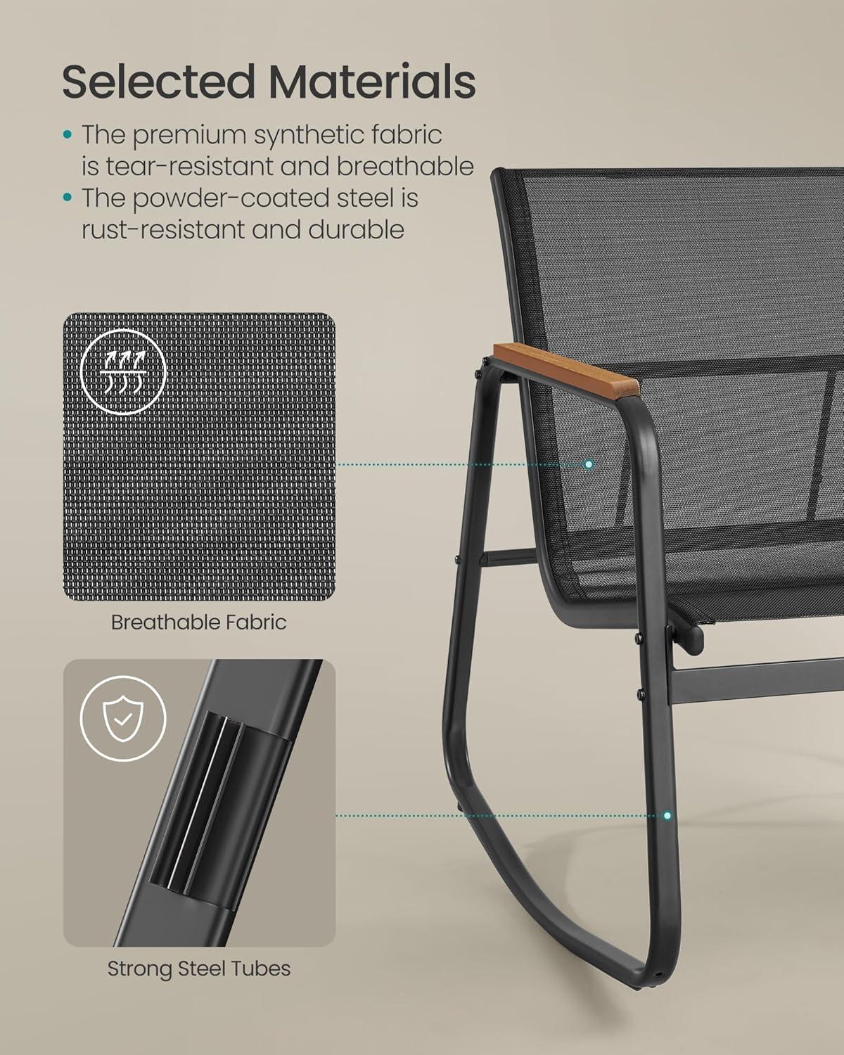imageSONGMICS 3Piece Patio Furniture Set Garden Coversation Set 2 Rocking Chairs Table Outdoor Lawn Backyard Steel with Armrests Breathable Synthetic Fabric Ink Black UGGF0027B01Ink Black