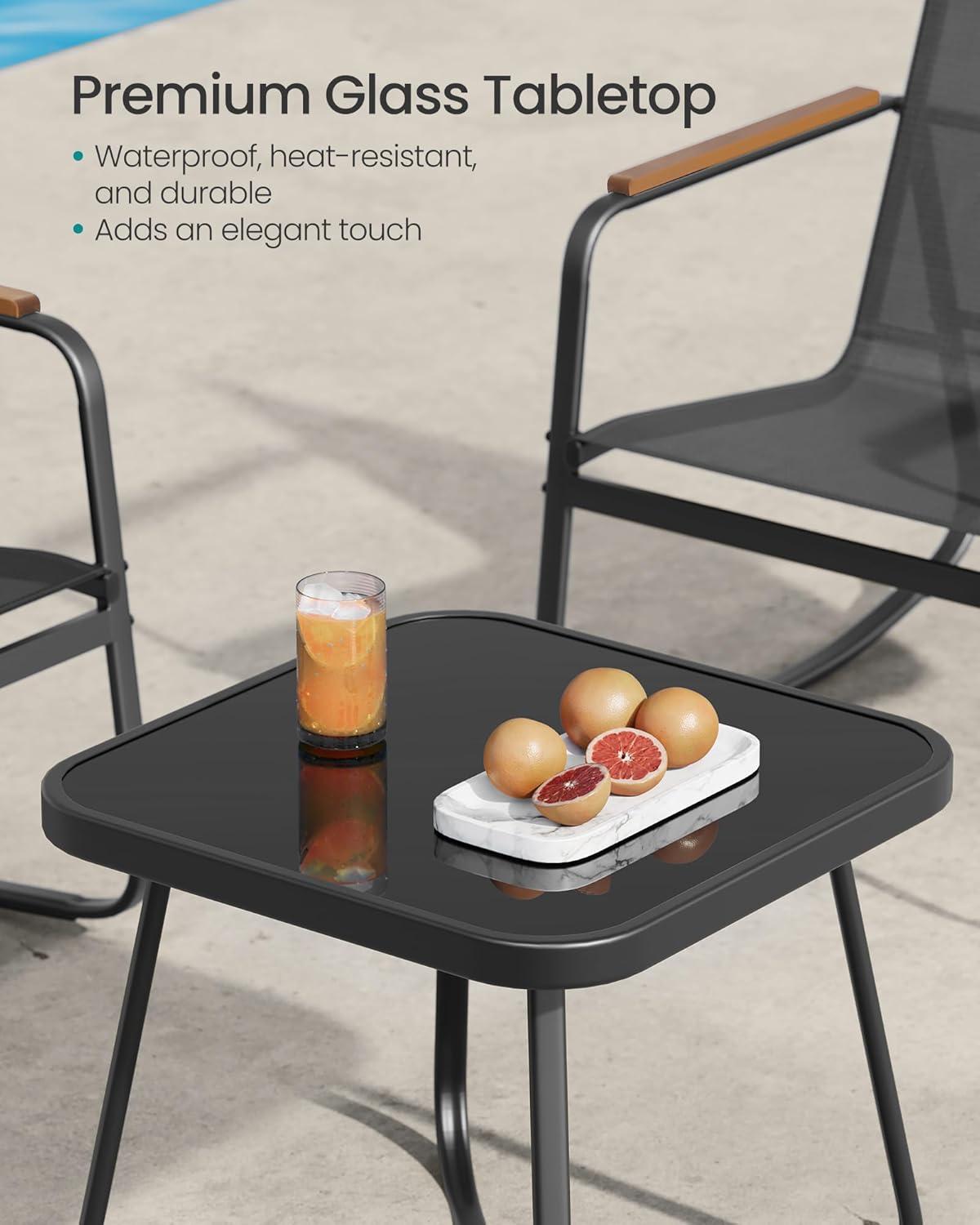 imageSONGMICS 3Piece Patio Furniture Set Garden Coversation Set 2 Rocking Chairs Table Outdoor Lawn Backyard Steel with Armrests Breathable Synthetic Fabric Ink Black UGGF0027B01Ink Black