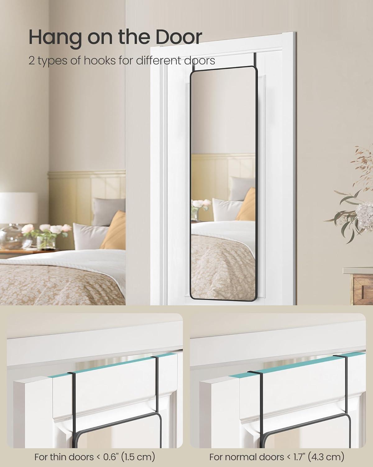 imageSONGMICS Full Length Hanging Mirror 472 x 157 Inches Rectangle Full Body Mirror Wall or Door Mounted Tempered Glass for Bedroom Living Room Cloakroom Ink Black