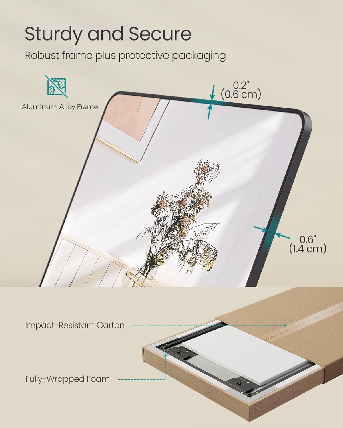 imageSONGMICS Full Length Hanging Mirror 472 x 157 Inches Rectangle Full Body Mirror Wall or Door Mounted Tempered Glass for Bedroom Living Room Cloakroom Ink Black