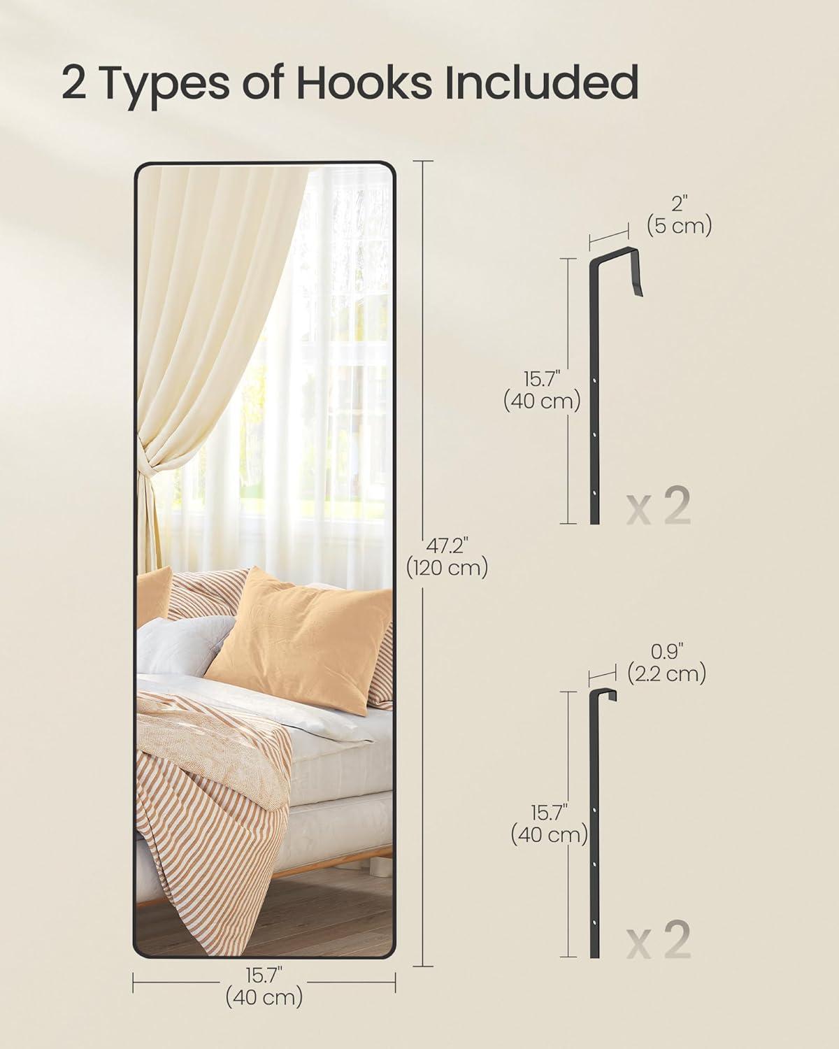 imageSONGMICS Full Length Hanging Mirror 472 x 157 Inches Rectangle Full Body Mirror Wall or Door Mounted Tempered Glass for Bedroom Living Room Cloakroom Ink Black