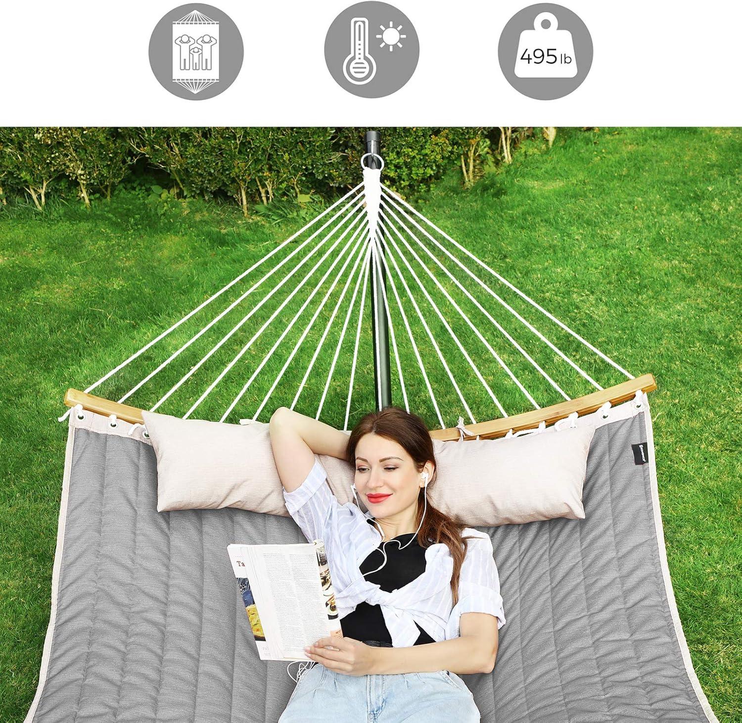 imageSONGMICS Hammock Blue and Beige Rhombus UGDC034I02Gray Beige