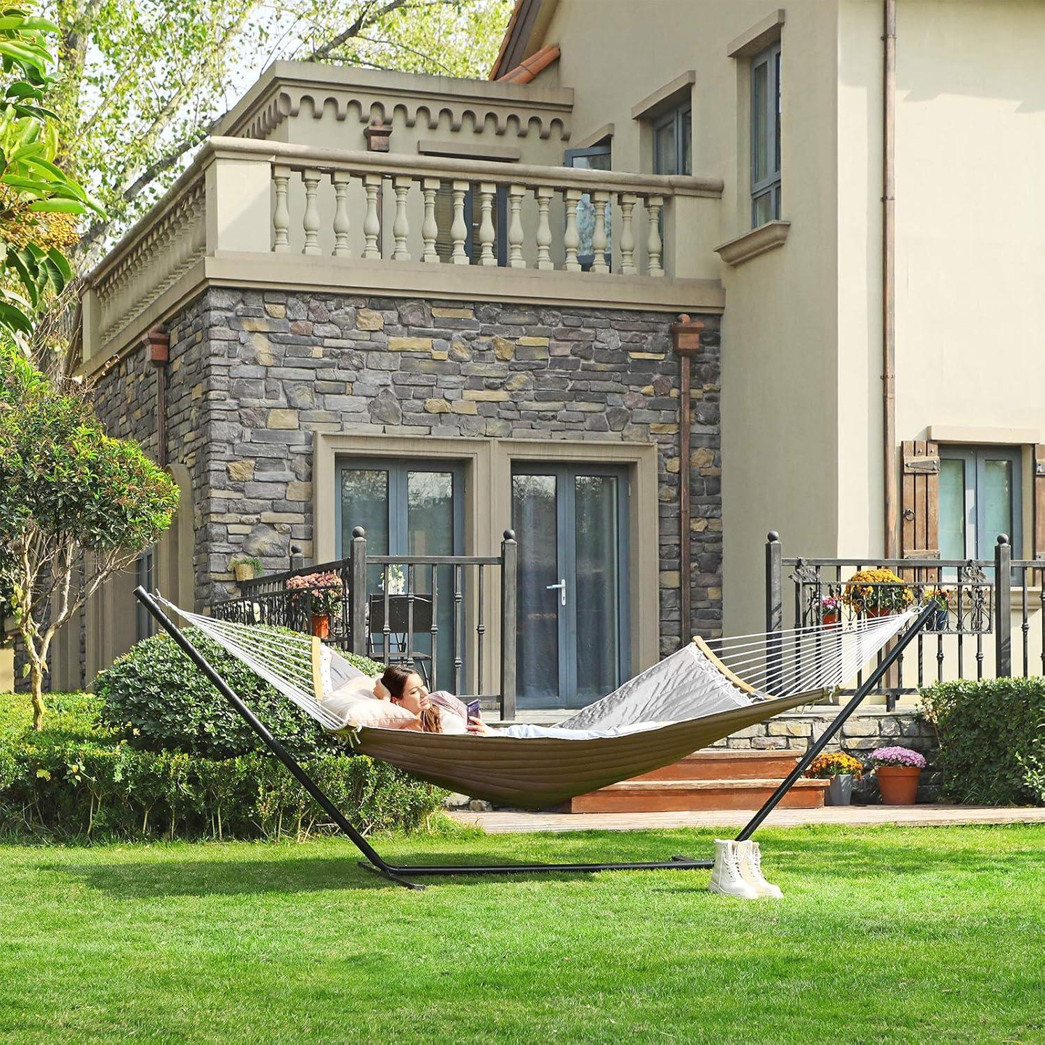 imageSONGMICS Hammock Blue and Beige Rhombus UGDC034I02Gray Beige