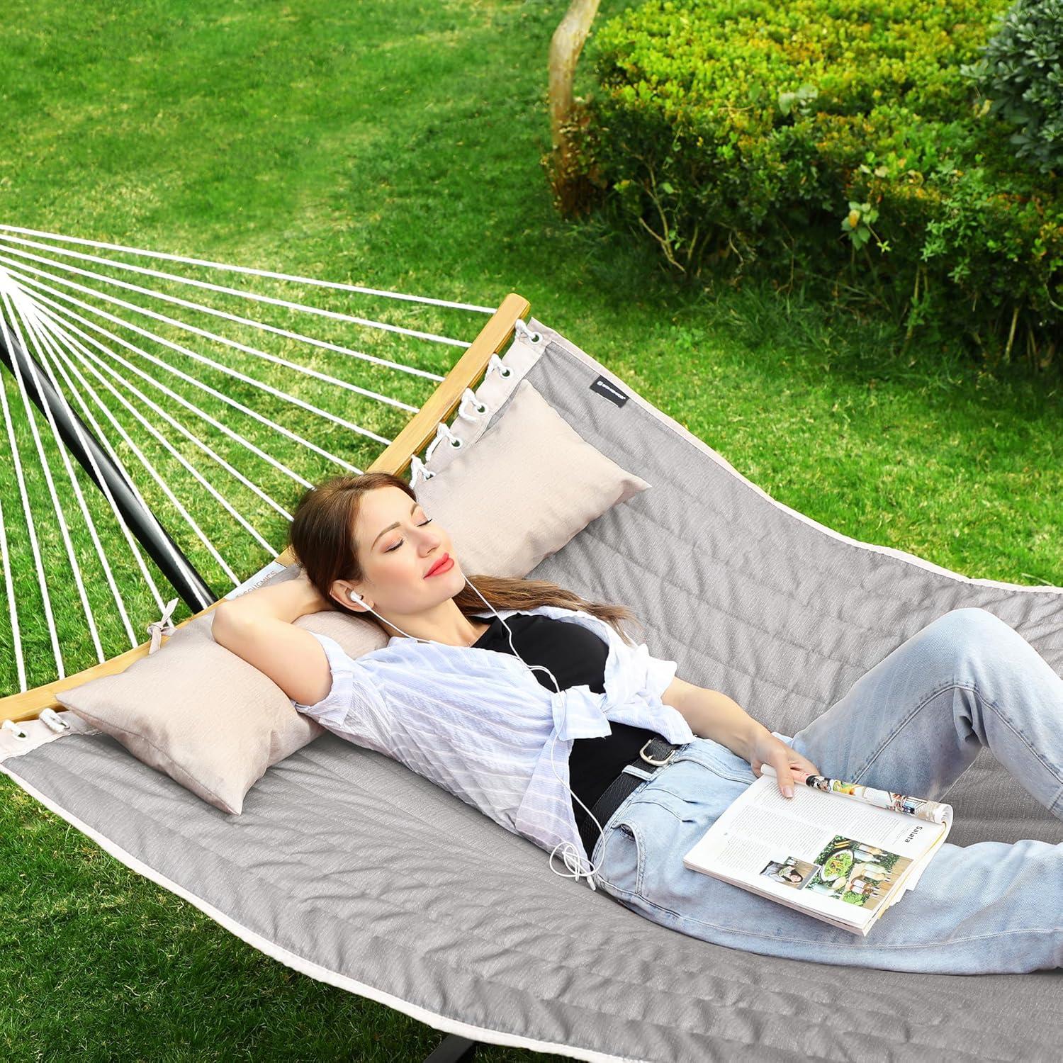 imageSONGMICS Hammock Blue and Beige Rhombus UGDC034I02Gray Beige