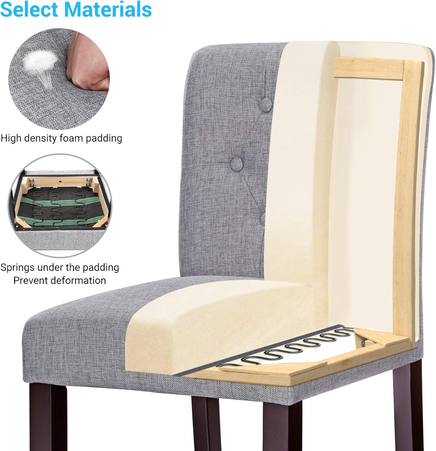 imageSONGMICS Set of 2 Counter Stools Kitchen Breakfast Chairs with Button Tufted Backrest LinenStyle Fabric Solid Wood Legs with Footrest Light Gray Seat height 24