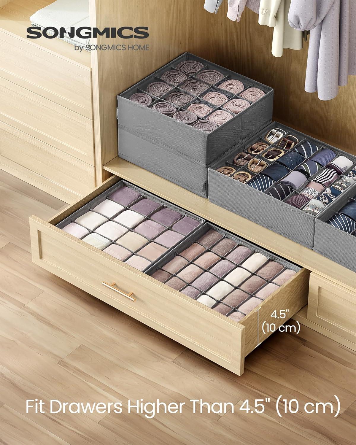 imageSONGMICS 6 Pack Drawer Organizers 120 Cells 3x163x24 Foldable Dividers 118 x 118 x 39 Inches for Socks Underwear Ties Belts Dove Gray URUS011G02Dove Gray