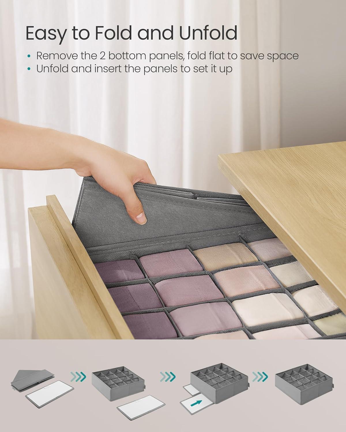 imageSONGMICS 6 Pack Drawer Organizers 120 Cells 3x163x24 Foldable Dividers 118 x 118 x 39 Inches for Socks Underwear Ties Belts Dove Gray URUS011G02Dove Gray