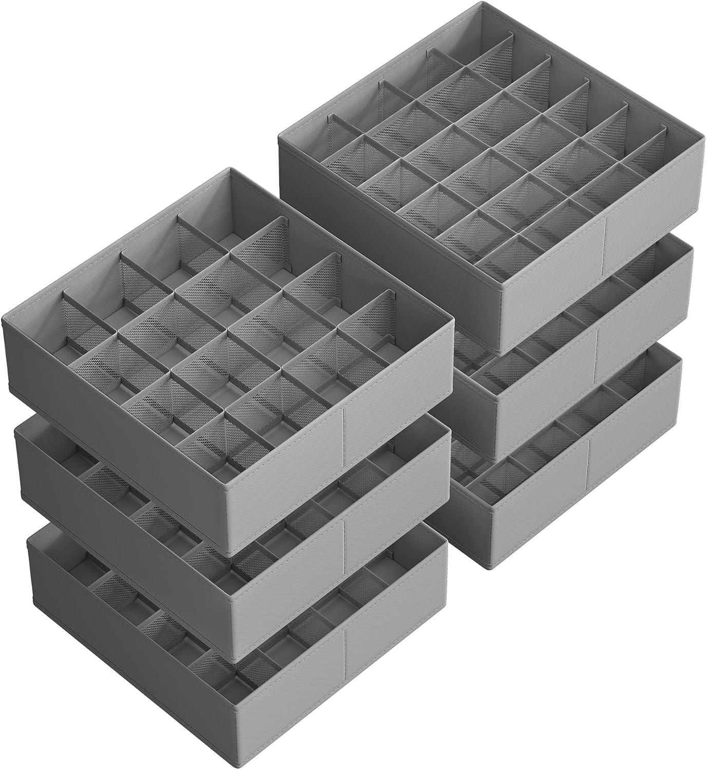 imageSONGMICS 6 Pack Drawer Organizers 120 Cells 3x163x24 Foldable Dividers 118 x 118 x 39 Inches for Socks Underwear Ties Belts Dove Gray URUS011G02Dove Gray