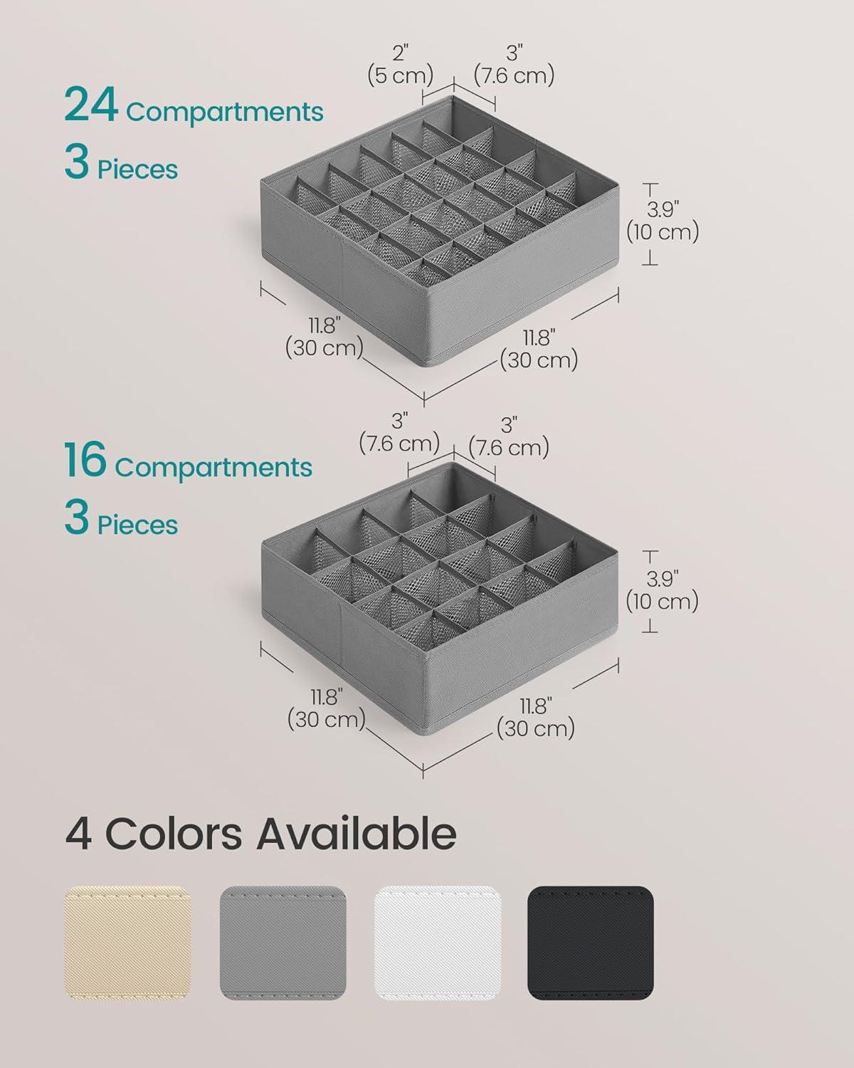 imageSONGMICS 6 Pack Drawer Organizers 120 Cells 3x163x24 Foldable Dividers 118 x 118 x 39 Inches for Socks Underwear Ties Belts Dove Gray URUS011G02Dove Gray