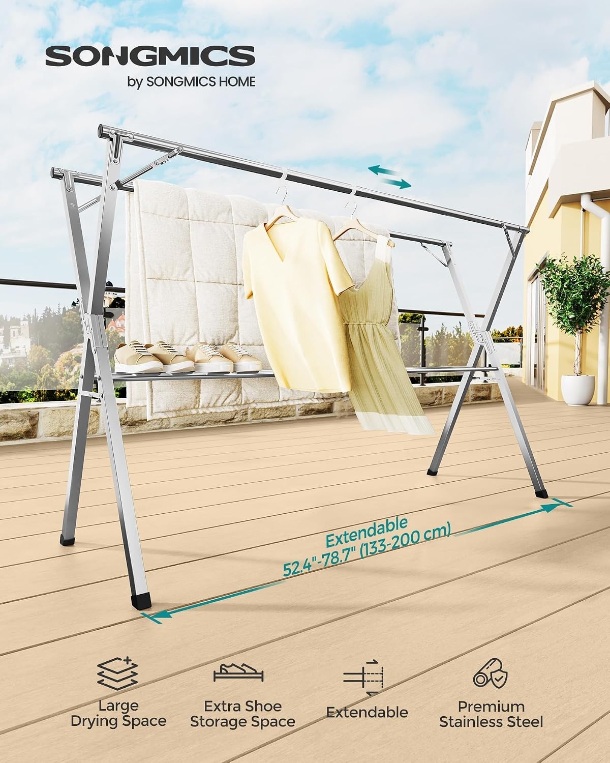 image:imageSONGMICS Clothes Drying Rack HeavyDuty 524791 Inches Extendable524787W