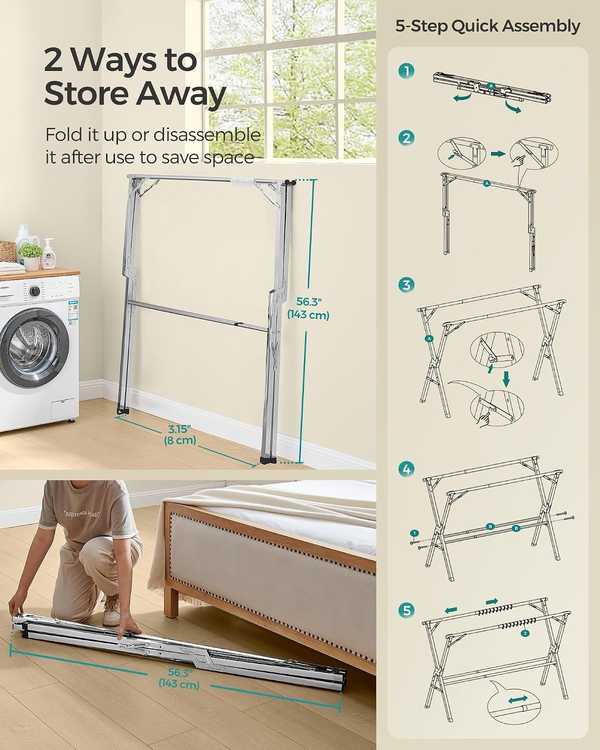 image:imageSONGMICS Clothes Drying Rack HeavyDuty 524791 Inches Extendable524787W