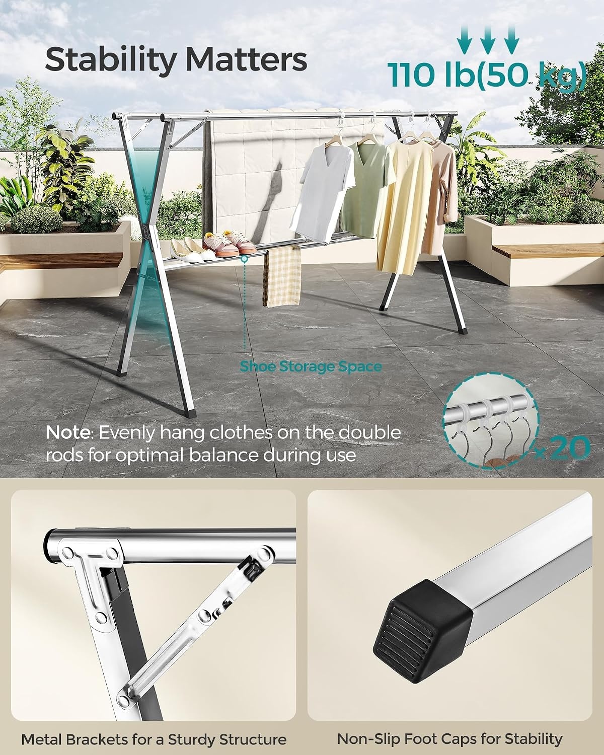 image:imageSONGMICS Clothes Drying Rack HeavyDuty 524791 Inches Extendable524787W