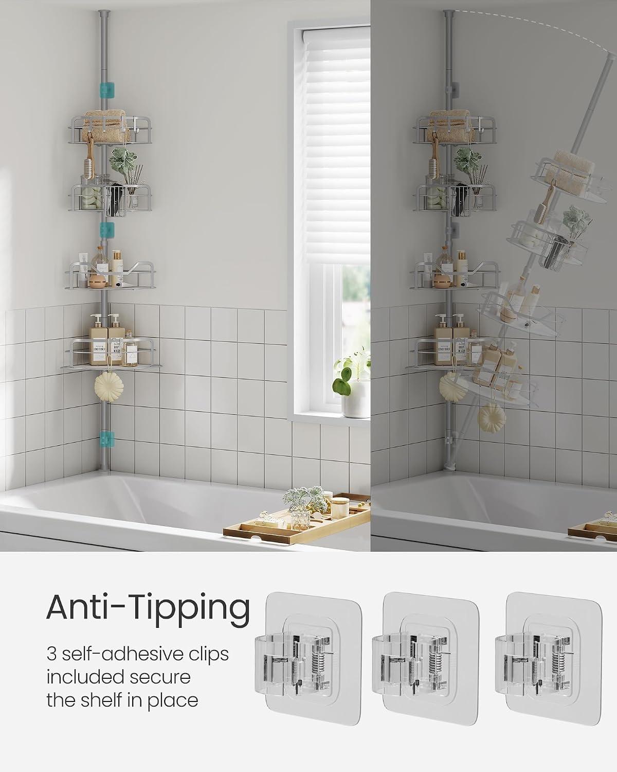 image:imageSONGMICS 4Tier Corner Shower Caddy Tension Pole for BathroomDove Gray