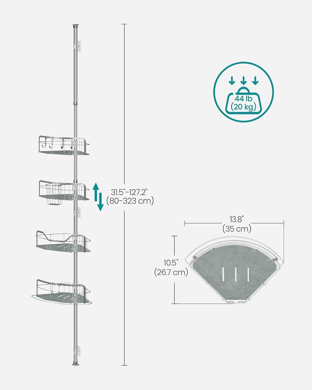 image:imageSONGMICS 4Tier Corner Shower Caddy Tension Pole for BathroomDove Gray