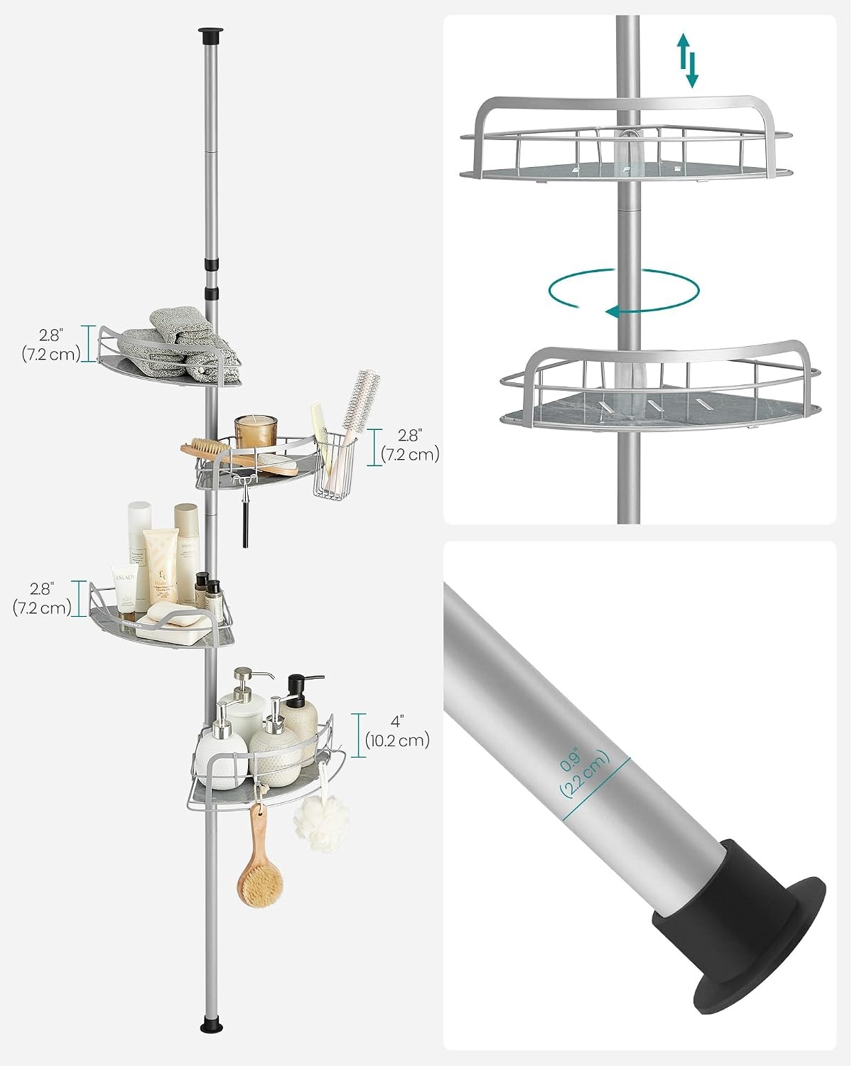 image:imageSONGMICS 4Tier Corner Shower Caddy Tension Pole for BathroomDove Gray