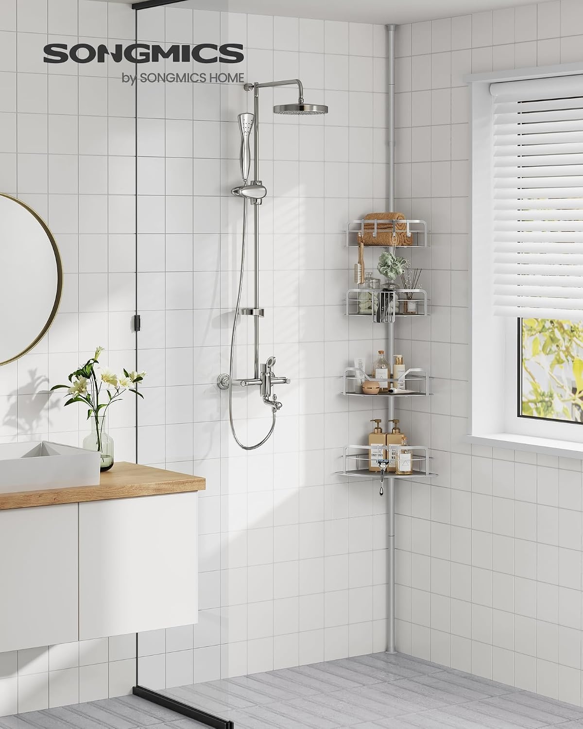 image:imageSONGMICS 4Tier Corner Shower Caddy Tension Pole for BathroomDove Gray