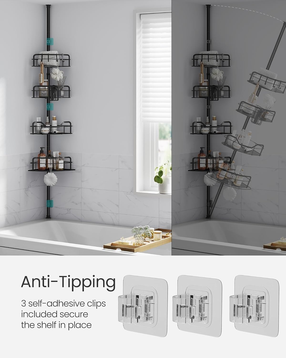 image:imageSONGMICS 4Tier Corner Shower Caddy Tension Pole for BathroomInk Black