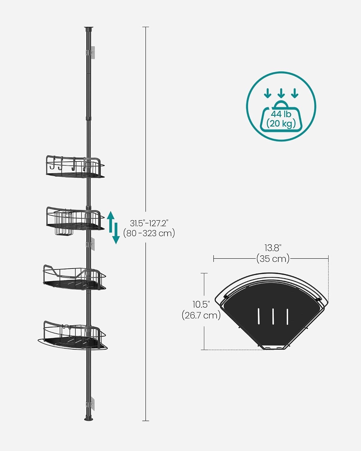 image:imageSONGMICS 4Tier Corner Shower Caddy Tension Pole for BathroomInk Black