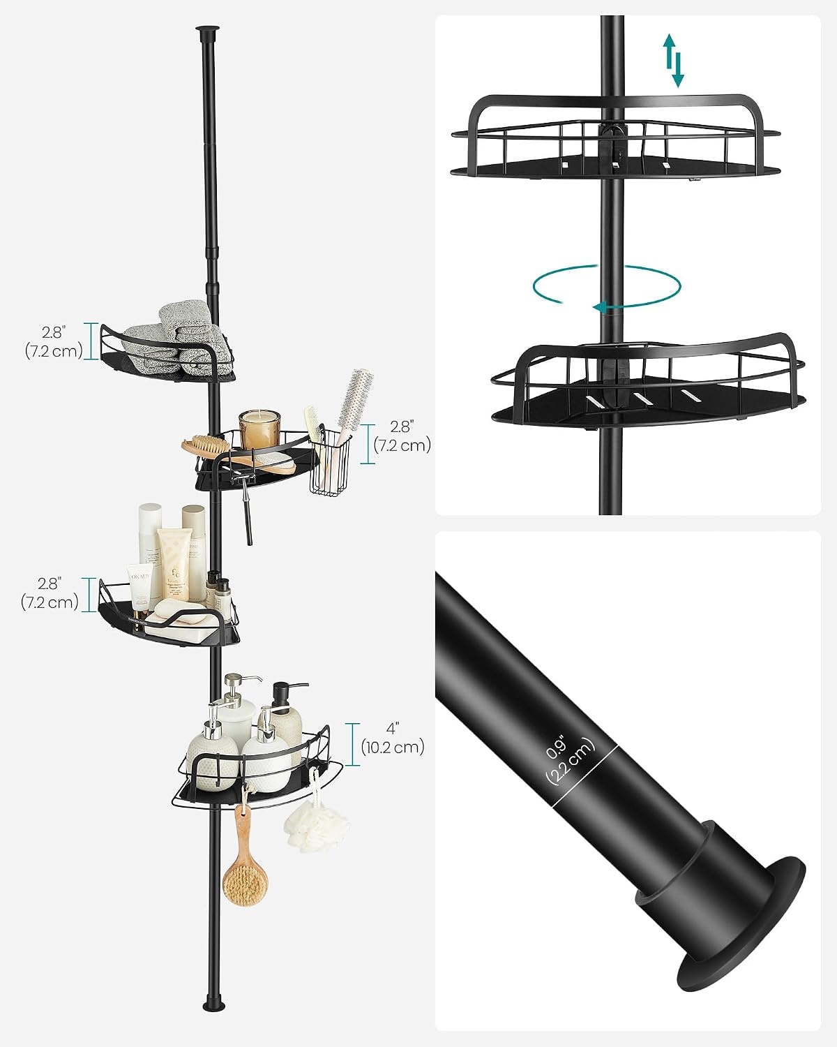image:imageSONGMICS 4Tier Corner Shower Caddy Tension Pole for BathroomInk Black
