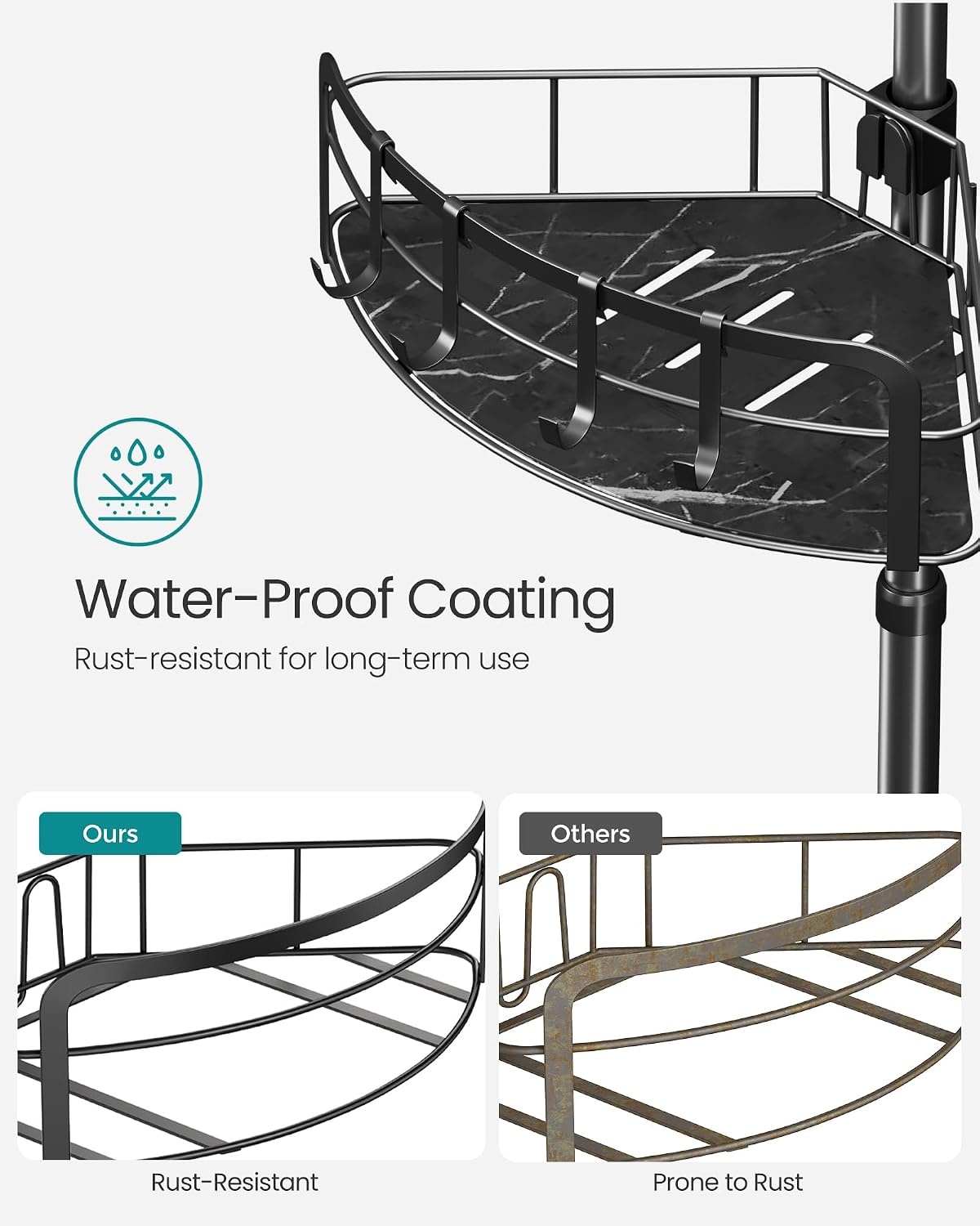 image:imageSONGMICS 4Tier Corner Shower Caddy Tension Pole for BathroomInk Black