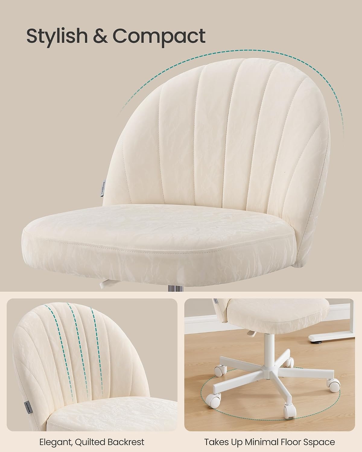 image:imageSONGMICS Office Chair Swivel Makeup Vanity Desk ChairCream White