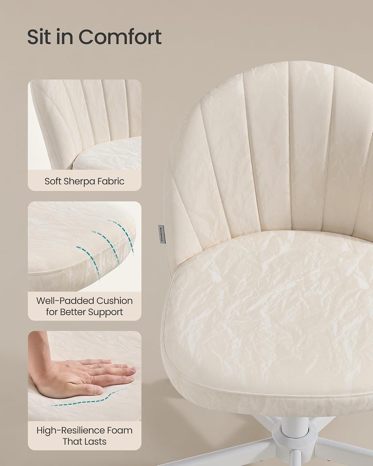 image:imageSONGMICS Office Chair Swivel Makeup Vanity Desk ChairCream White