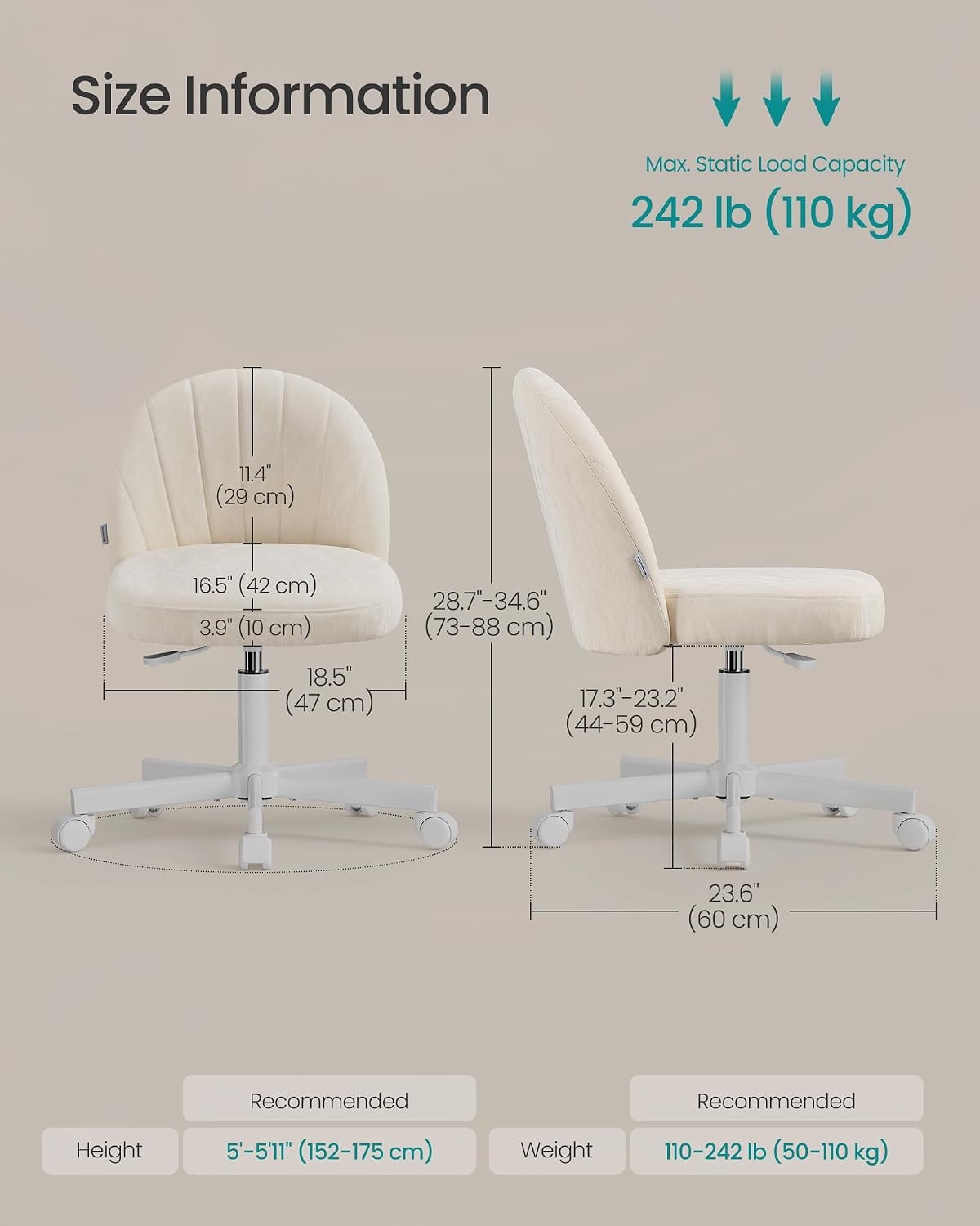 image:imageSONGMICS Office Chair Swivel Makeup Vanity Desk ChairCream White