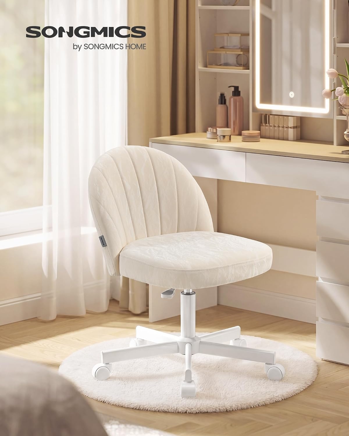 image:imageSONGMICS Office Chair Swivel Makeup Vanity Desk ChairCream White