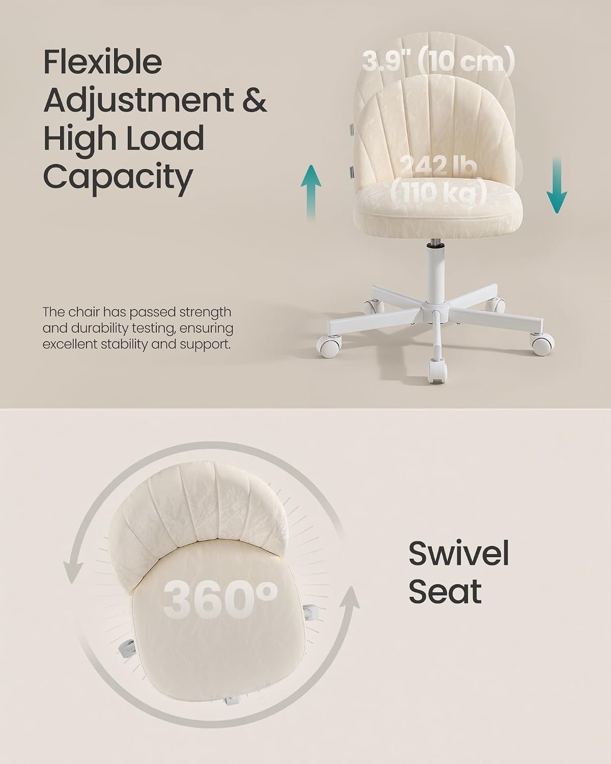 image:imageSONGMICS Office Chair Swivel Makeup Vanity Desk ChairCream White