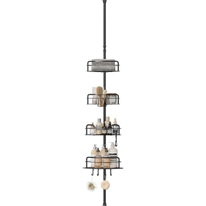 SONGMICS 4-Tier Corner Shower Caddy Tension Pole for Bathroom(Ink Black)