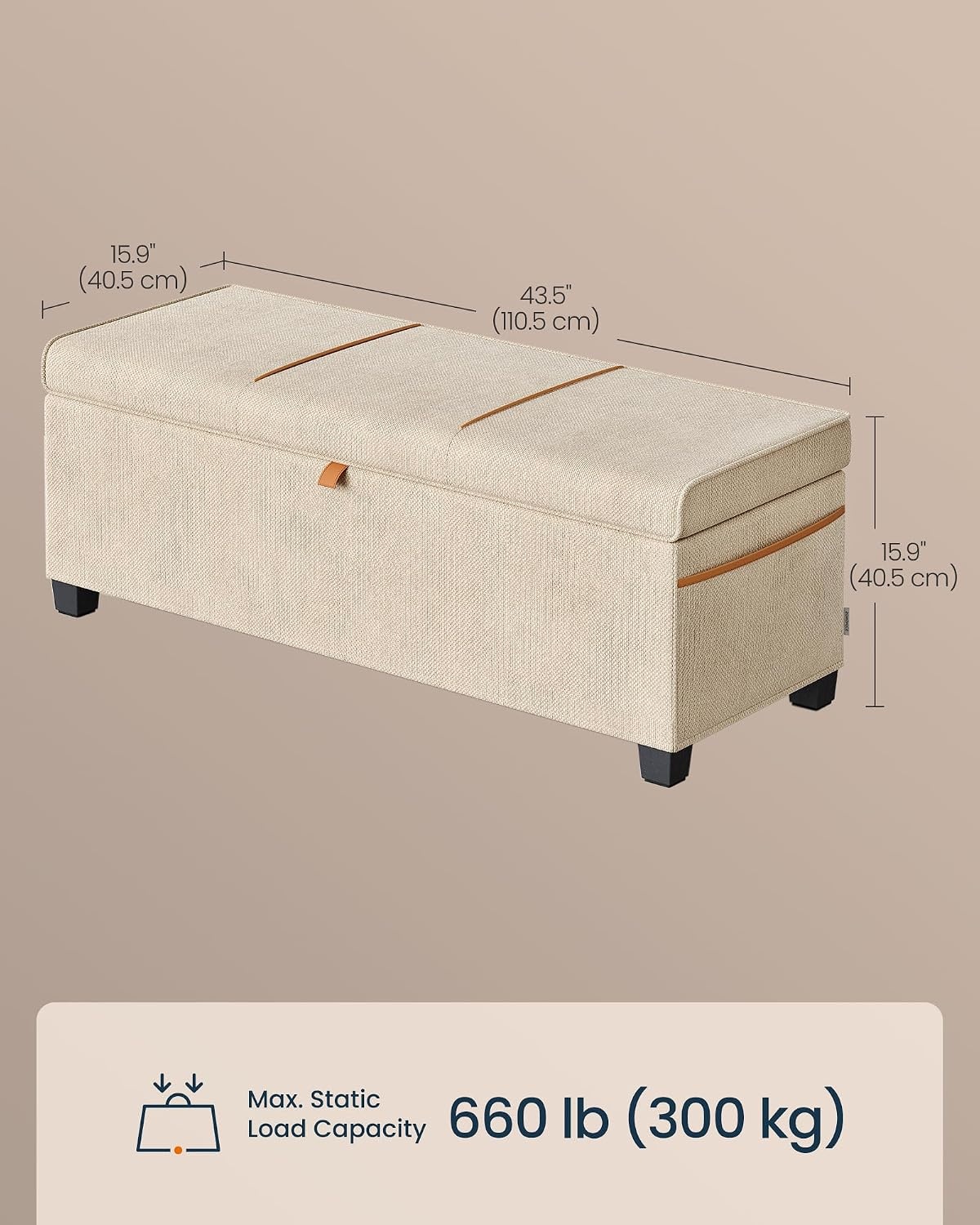 image:imageSONGMICS HOME Foldable Foot Rest Stool Storage Ottoman Tufted Design PU Leather for Entryway Living Room 302 Inches BrownBeige