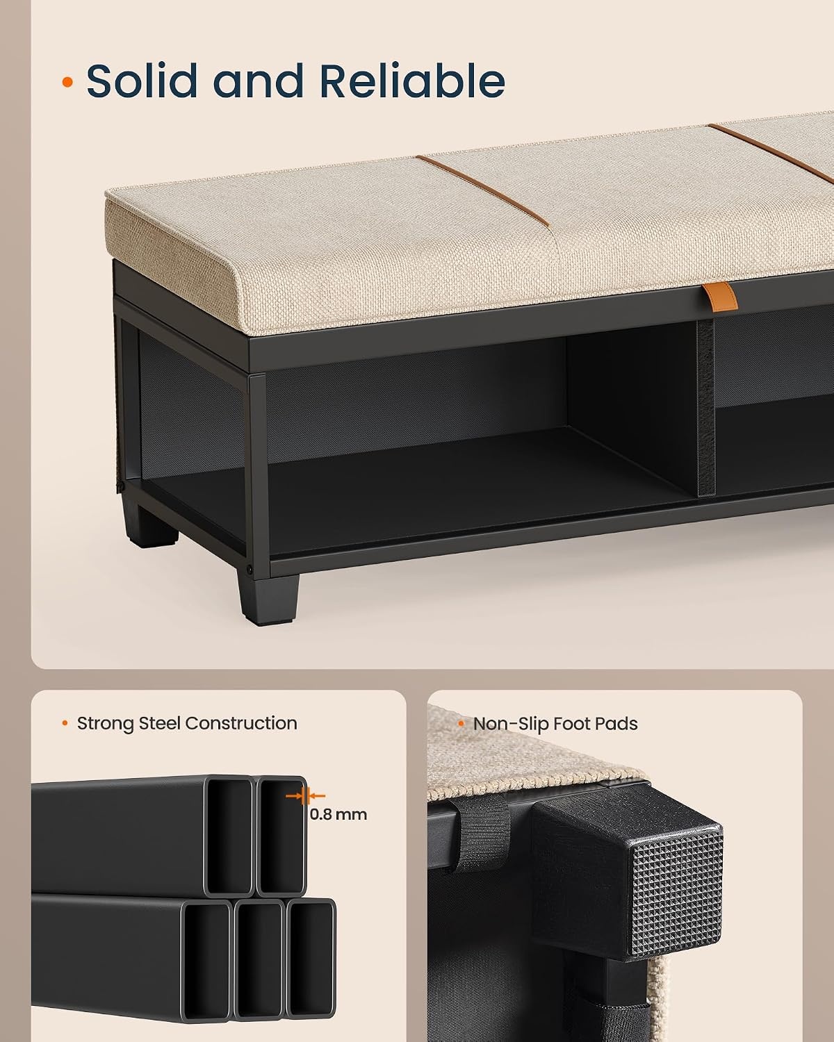 image:imageSONGMICS HOME Foldable Foot Rest Stool Storage Ottoman Tufted Design PU Leather for Entryway Living Room 302 Inches BrownBeige