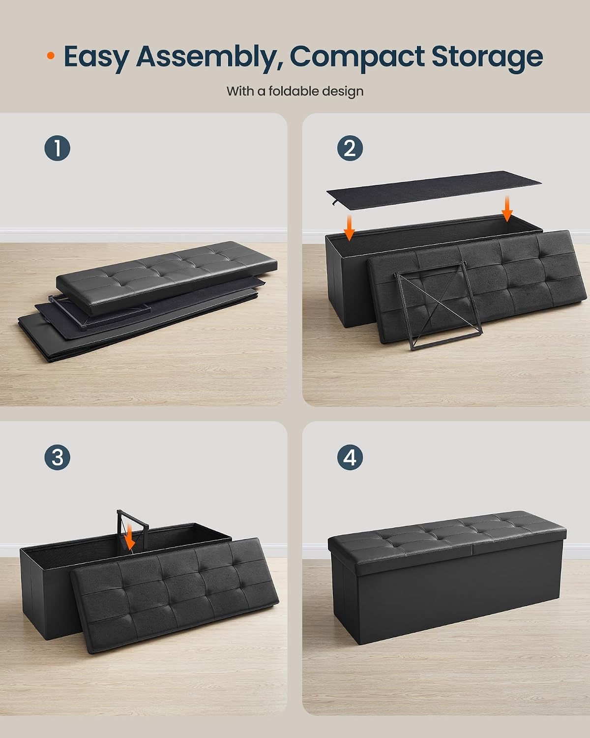 image:imageSONGMICS HOME Foldable Foot Rest Stool Storage Ottoman Tufted Design PU Leather for Entryway Living Room 302 Inches BrownBlack