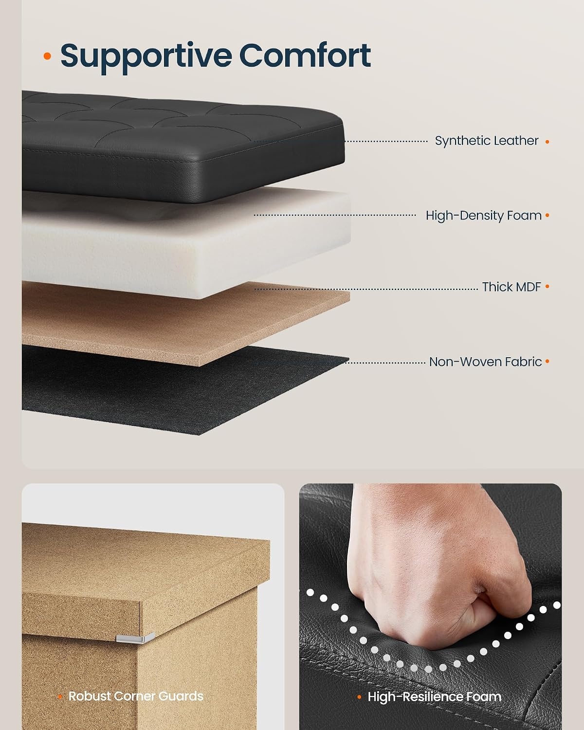image:imageSONGMICS HOME Foldable Foot Rest Stool Storage Ottoman Tufted Design PU Leather for Entryway Living Room 302 Inches BrownBlack