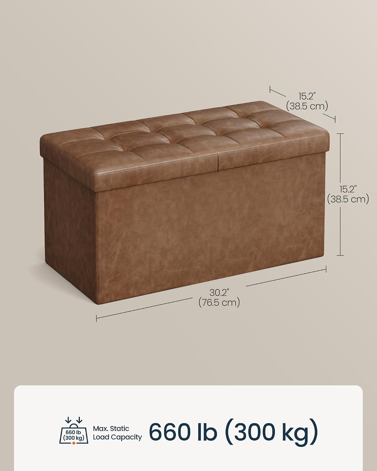 image:imageSONGMICS HOME Foldable Foot Rest Stool Storage Ottoman Tufted Design PU Leather for Entryway Living Room 302 Inches BrownBrown
