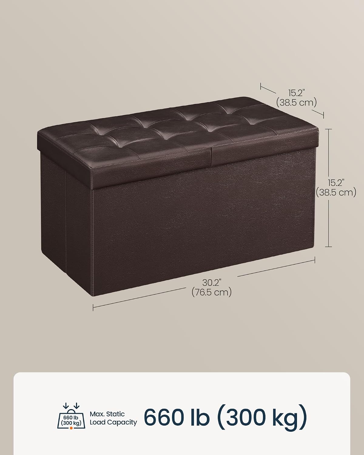 image:imageSONGMICS HOME Foldable Foot Rest Stool Storage Ottoman Tufted Design PU Leather for Entryway Living Room 302 Inches BrownDark Brown