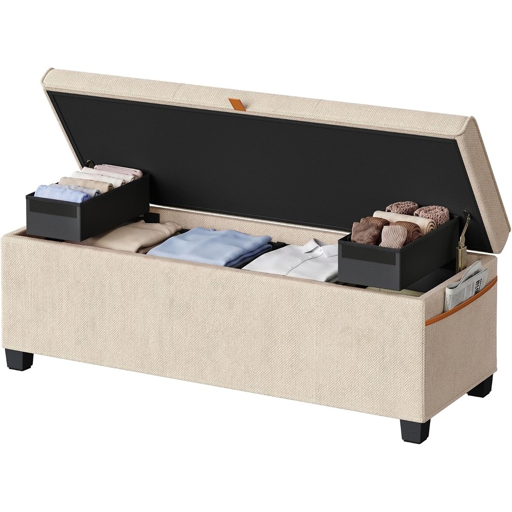 image:imageSONGMICS HOME Foldable Foot Rest Stool Storage Ottoman Tufted Design PU Leather for Entryway Living Room 302 Inches BrownBeige