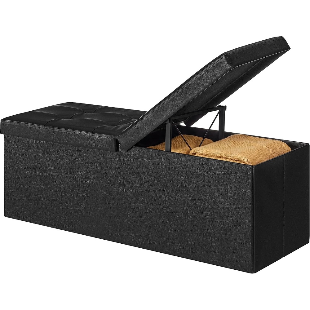 image:imageSONGMICS HOME Foldable Foot Rest Stool Storage Ottoman Tufted Design PU Leather for Entryway Living Room 302 Inches BrownBlack