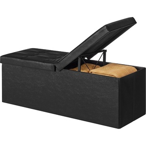 SONGMICS HOME Foldable Foot Rest Stool, Storage Ottoman, Tufted Design, PU Leather, for Entryway, Living Room, 30.2 Inches, Brown(Black)