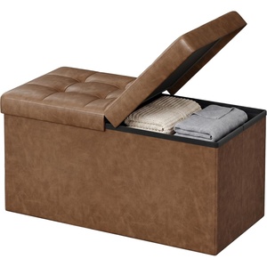 SONGMICS HOME Foldable Foot Rest Stool, Storage Ottoman, Tufted Design, PU Leather, for Entryway, Living Room, 30.2 Inches, Brown(Brown)