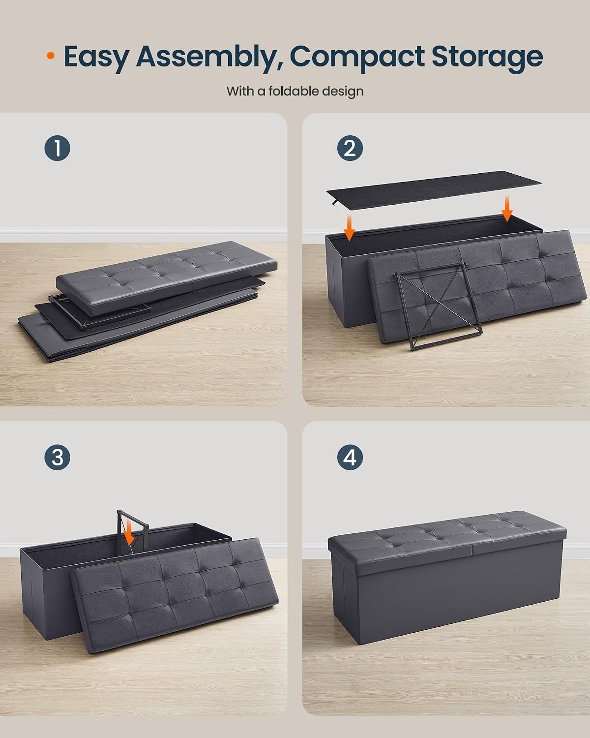 image:imageSONGMICS HOME Foldable Foot Rest Stool Storage Ottoman Tufted Design PU Leather for Entryway Living Room 302 Inches BrownDark Gray