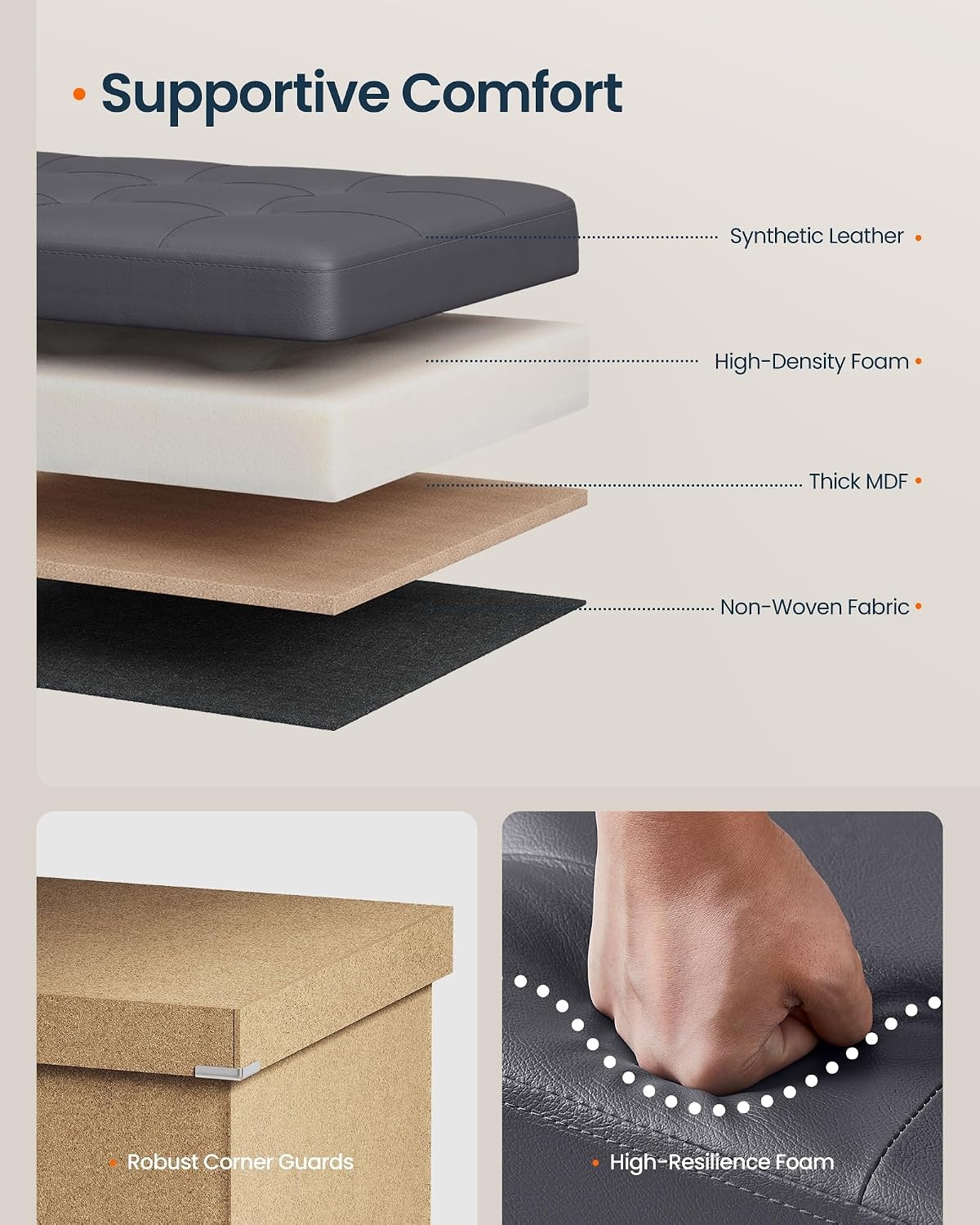 image:imageSONGMICS HOME Foldable Foot Rest Stool Storage Ottoman Tufted Design PU Leather for Entryway Living Room 302 Inches BrownDark Gray