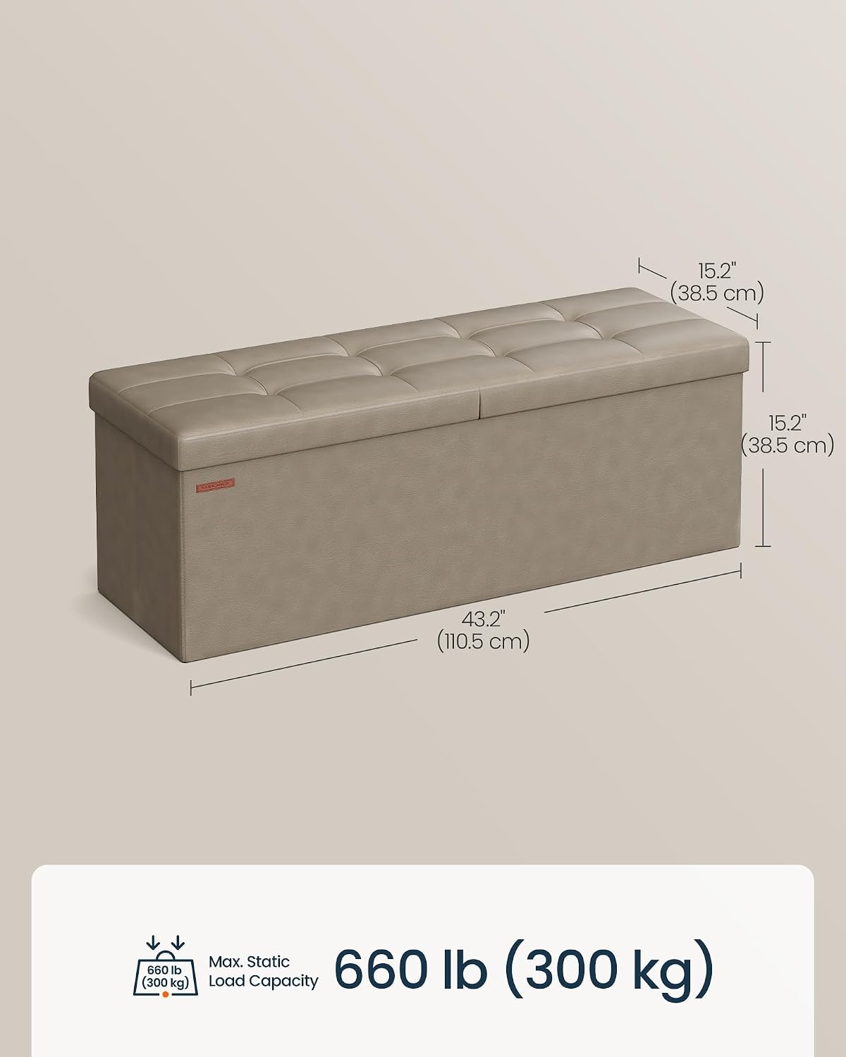 image:imageSONGMICS HOME Foldable Foot Rest Stool Storage Ottoman Tufted Design PU Leather for Entryway Living Room 302 Inches BrownKhaki