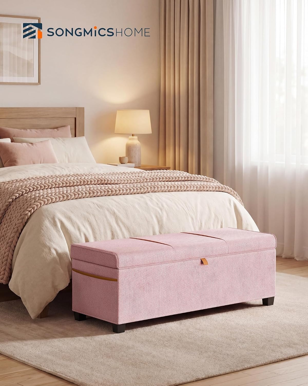 image:imageSONGMICS HOME Foldable Foot Rest Stool Storage Ottoman Tufted Design PU Leather for Entryway Living Room 302 Inches BrownPink