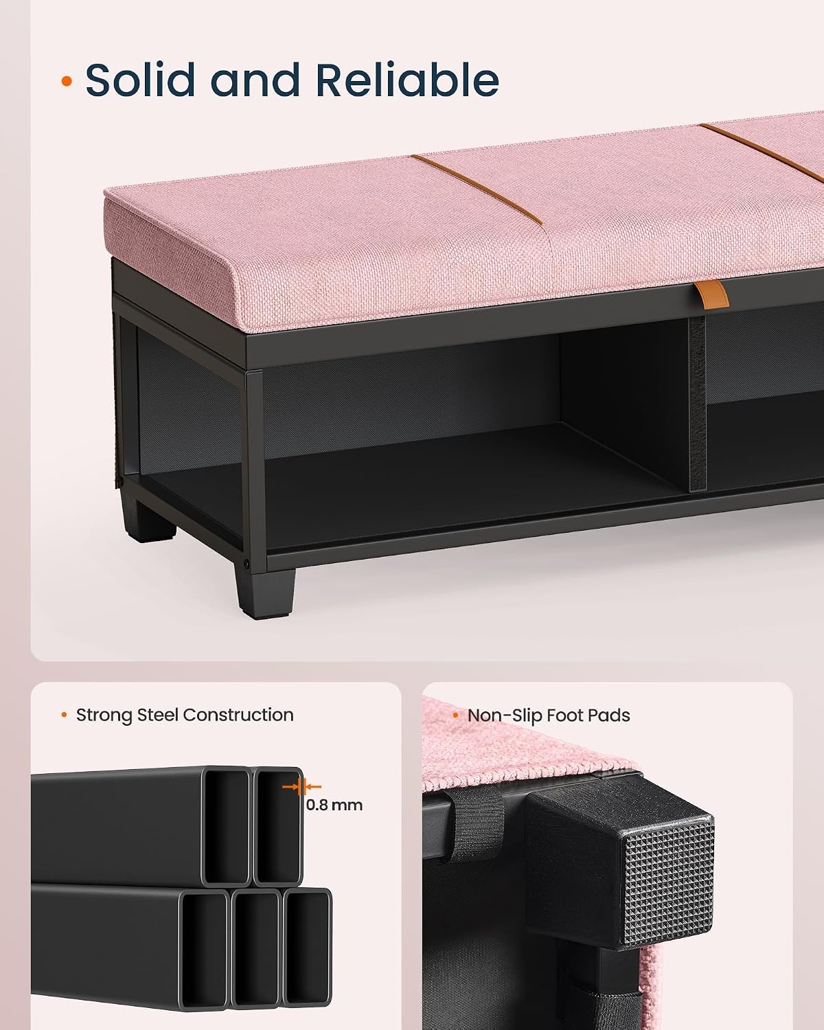 image:imageSONGMICS HOME Foldable Foot Rest Stool Storage Ottoman Tufted Design PU Leather for Entryway Living Room 302 Inches BrownPink