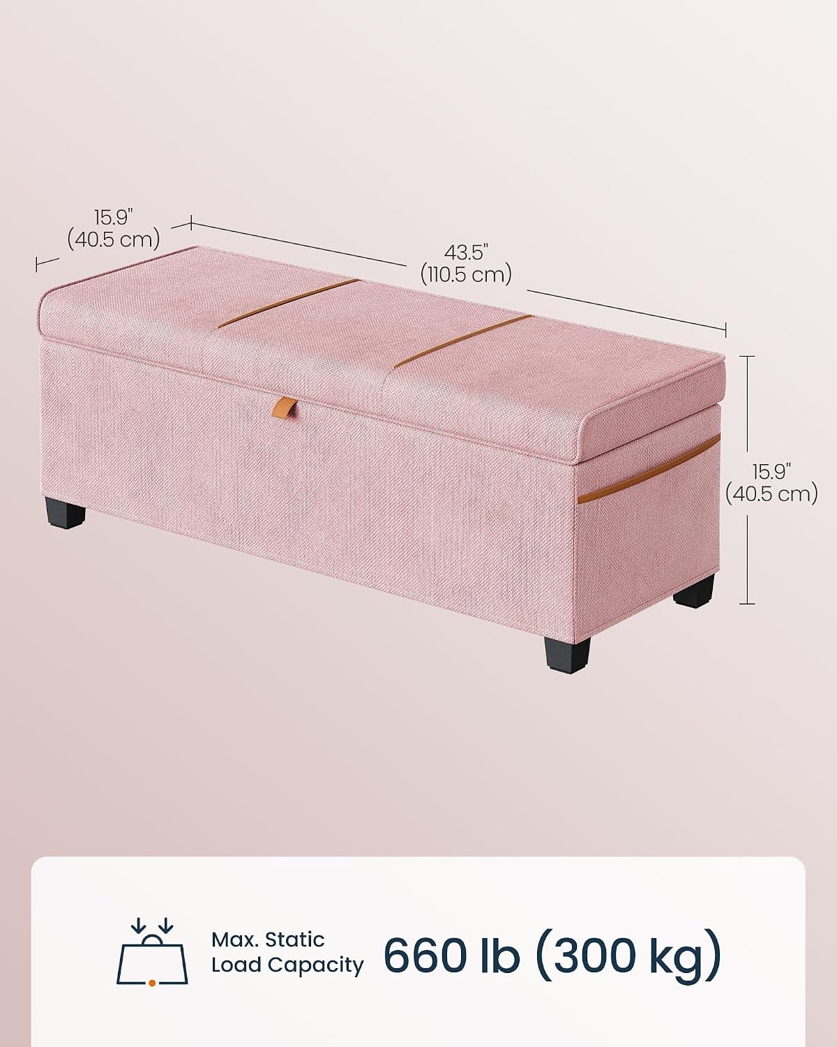 image:imageSONGMICS HOME Foldable Foot Rest Stool Storage Ottoman Tufted Design PU Leather for Entryway Living Room 302 Inches BrownPink