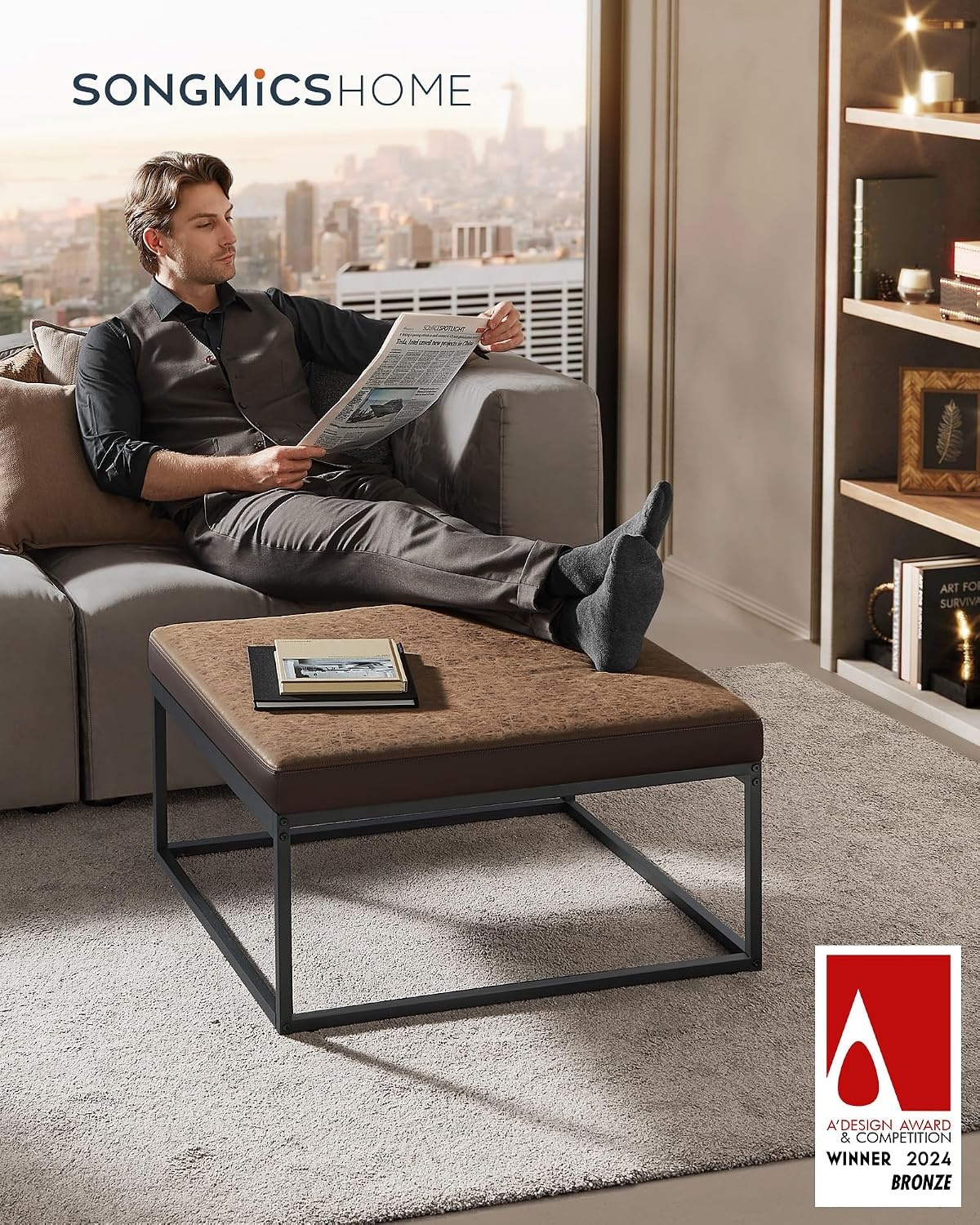 image:imageSONGMICS HOME Foldable Foot Rest Stool Storage Ottoman Tufted Design PU Leather for Entryway Living Room 302 Inches BrownWalnut Brown