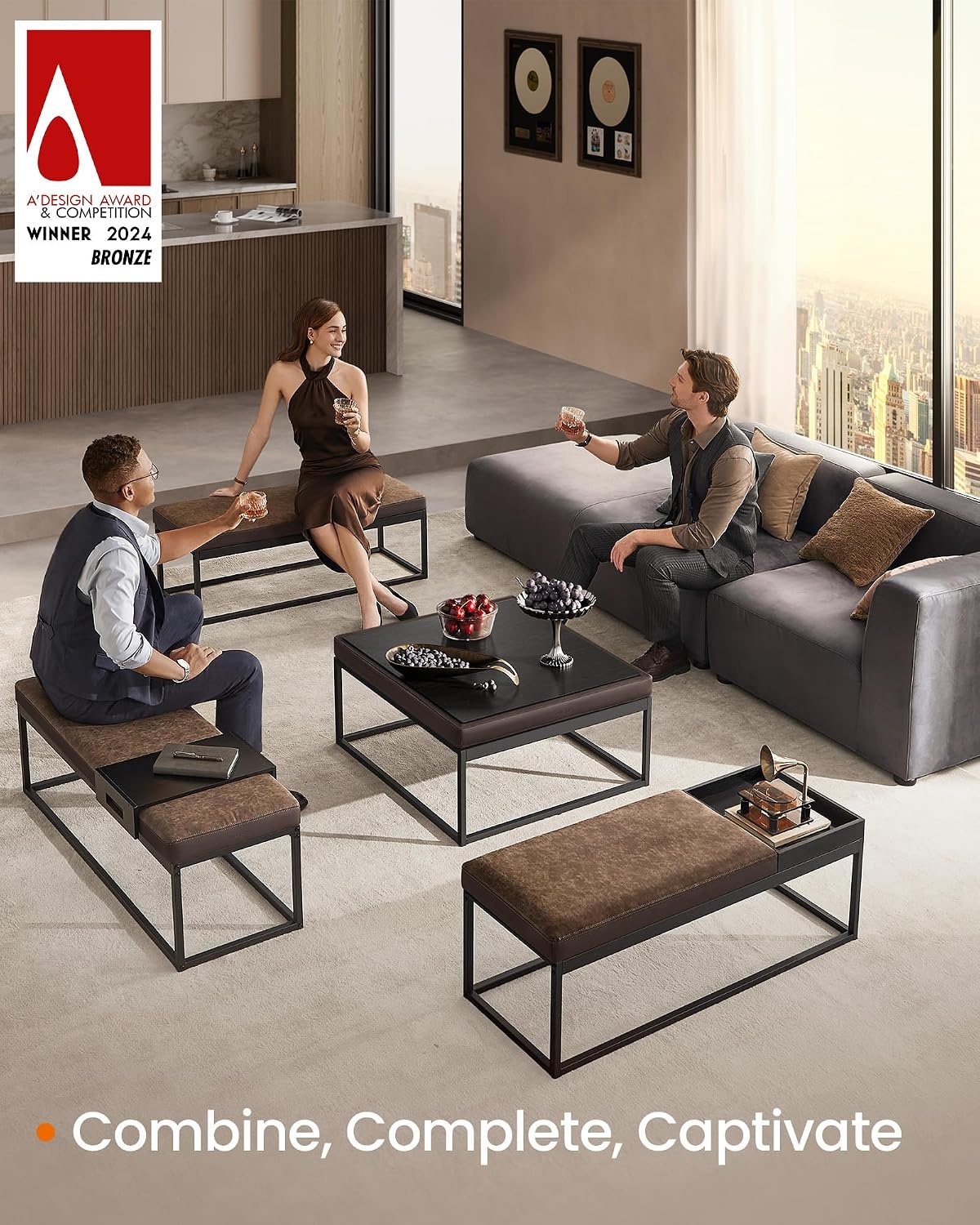 image:imageSONGMICS HOME Foldable Foot Rest Stool Storage Ottoman Tufted Design PU Leather for Entryway Living Room 302 Inches BrownWalnut Brown
